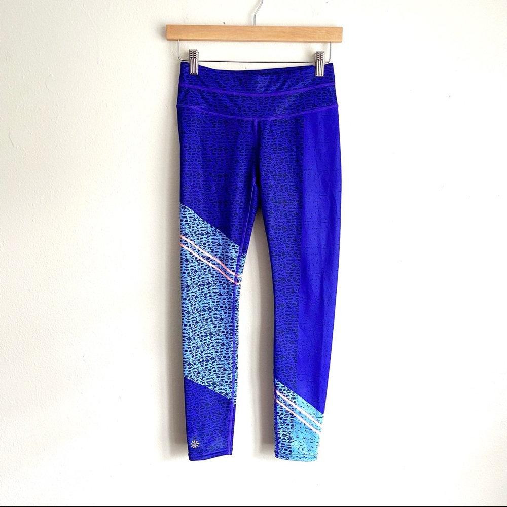 Athleta Blue Asymmetrical Sonar 7/8 Length Workout Leggings Size Extra Small XS